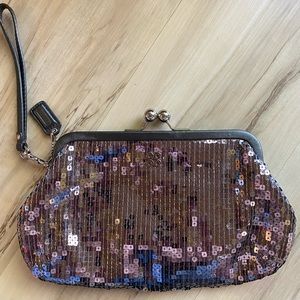 Authentic! Deep Lavender Sequin Coach clutch.  Like new!!